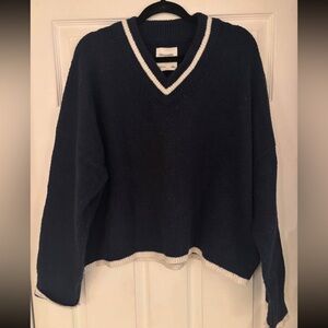 Abercrombie & Fitch Navy V-Neck Sweater with White Trim